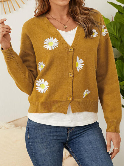 Cardigan mit Blumenmuster, Knopfleiste vorn und überschnittenen Schultern