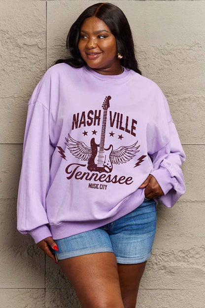 Simply Love Simply Love Sweatshirt mit Grafik in voller Größe, Nashville, Tennessee, Music City