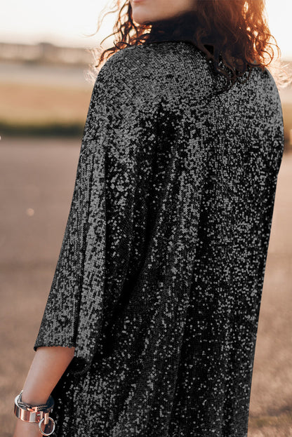 Duster-Cardigan mit offener Vorderseite und Pailletten