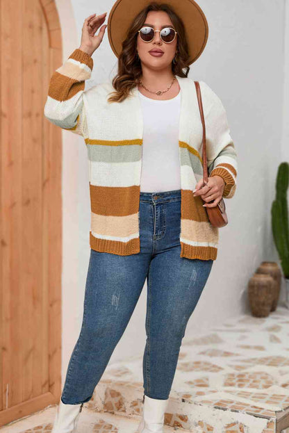 Langarm-Cardigan mit Farbblockdesign in Übergröße