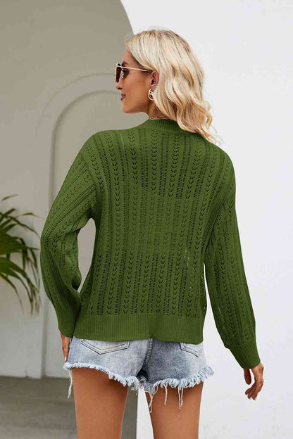 Strickjacke mit V-Ausschnitt und durchbrochener Knopfleiste vorn