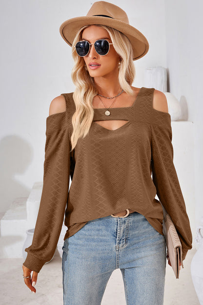 T-Shirt mit Cut-Out, eckigem Ausschnitt und Cold-Shoulder-Design