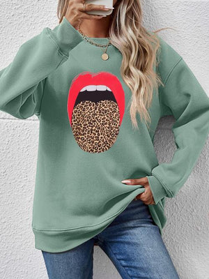 Sweatshirt mit Rundhalsausschnitt und Leopardenlippen-Grafik