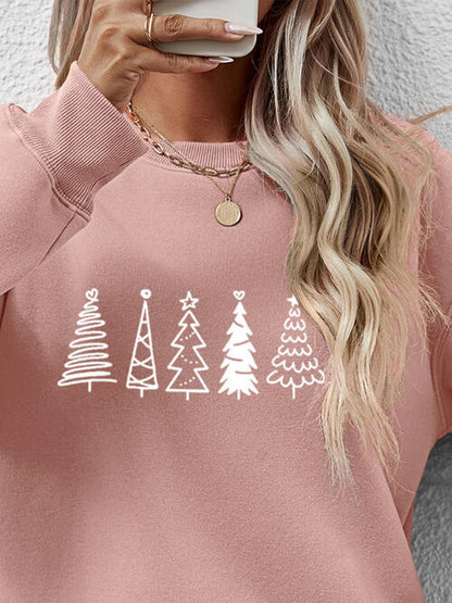 Sweatshirt mit überschnittener Schulter und Weihnachtsbaum Grafik