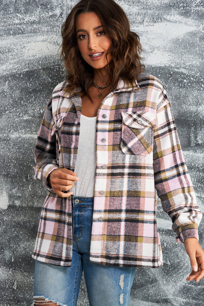 Double Take – Karierte Hemdjacke mit Knopfleiste vorne und Brusttaschen