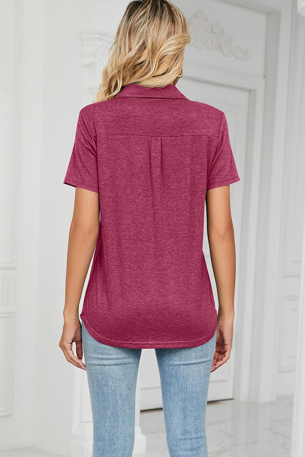 Kurzärmlige Bluse mit Johnny-Kragen