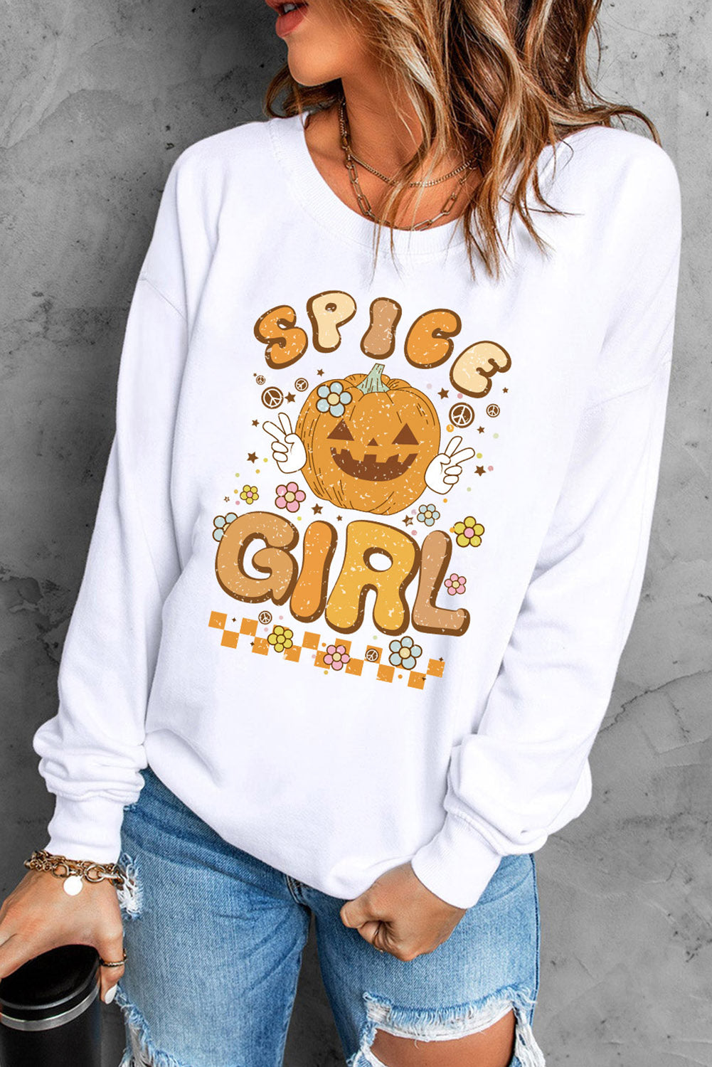 Rundhals-Langarm-Sweatshirt mit SPICE GIRL-Grafik