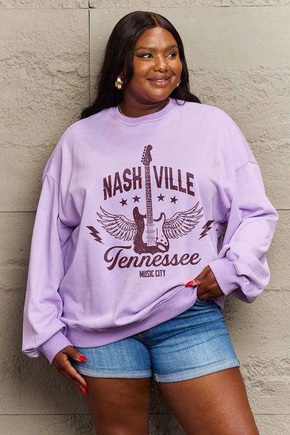 Simply Love Simply Love Sweatshirt mit Grafik in voller Größe, Nashville, Tennessee, Music City