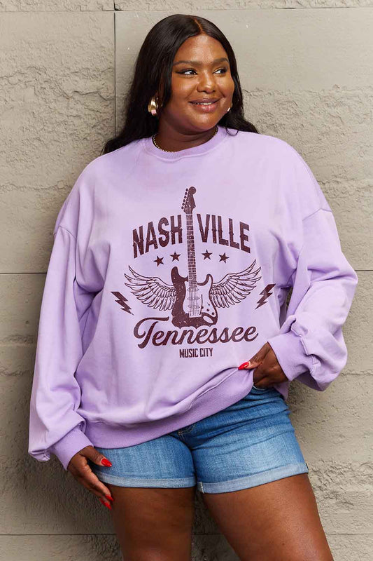 Simply Love Simply Love Sweatshirt mit Grafik in voller Größe, Nashville, Tennessee, Music City