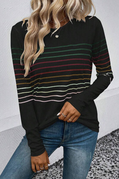 Gestreiftes Langarm-T-Shirt mit Rundhalsausschnitt