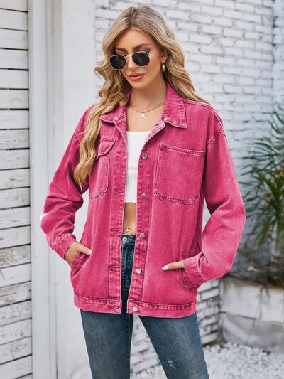 Jeansjacke mit abnehmbarer Kapuze und Knopfleiste, Taschen