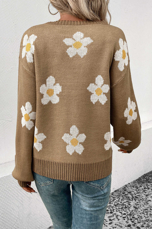 Pullover mit Blumenmuster und überschnittenen Schultern