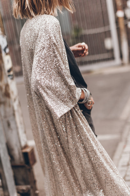Duster-Cardigan mit offener Vorderseite und Pailletten