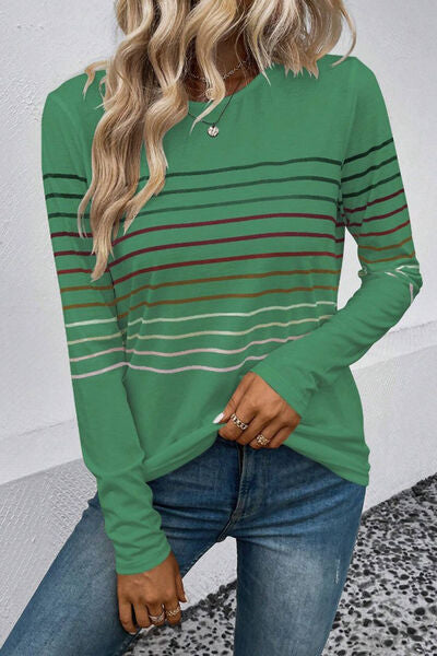 Gestreiftes Langarm-T-Shirt mit Rundhalsausschnitt