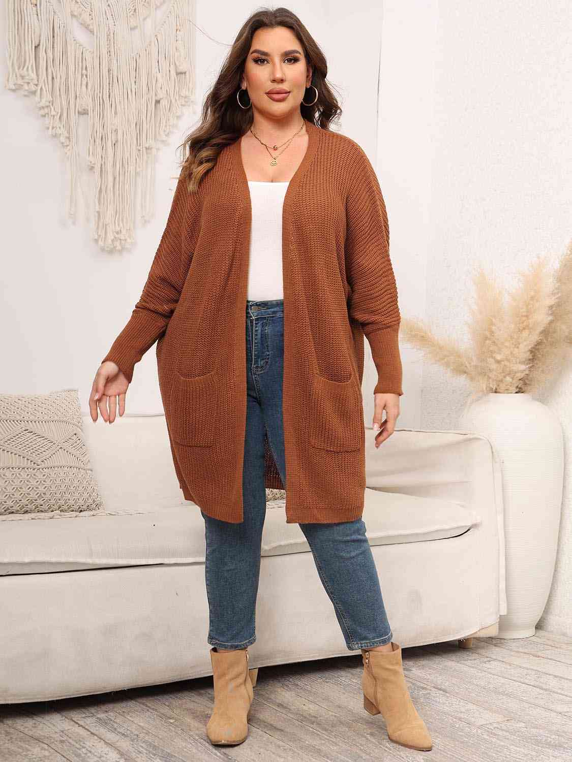Strickjacke mit offener Vorderseite und Taschen in Übergröße