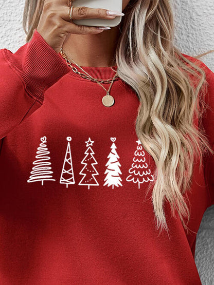 Sweatshirt mit überschnittener Schulter und Weihnachtsbaum Grafik