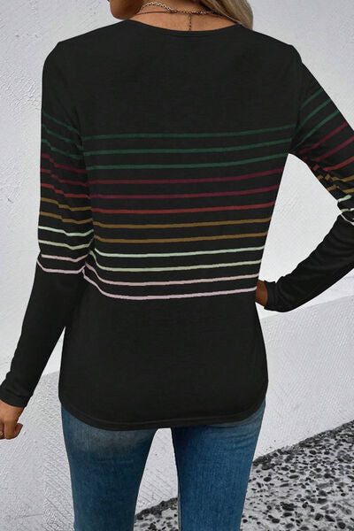 Gestreiftes Langarm-T-Shirt mit Rundhalsausschnitt