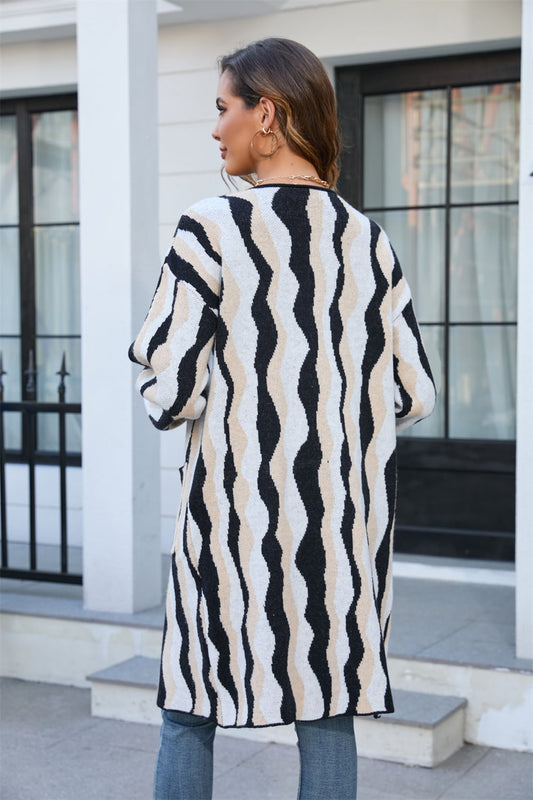 Bedruckte Strickjacke mit offener Vorderseite und Taschen