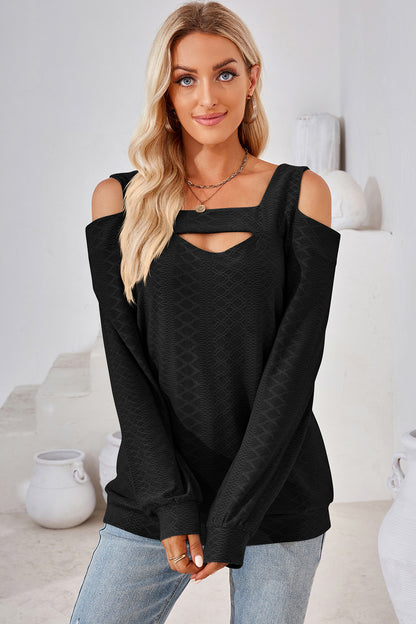 T-Shirt mit Cut-Out, eckigem Ausschnitt und Cold-Shoulder-Design