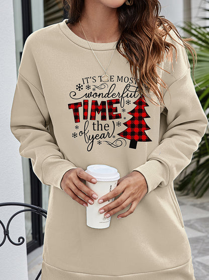 Sweatshirt mit überschnittener Schulter und Weihnachtsbaum Grafik