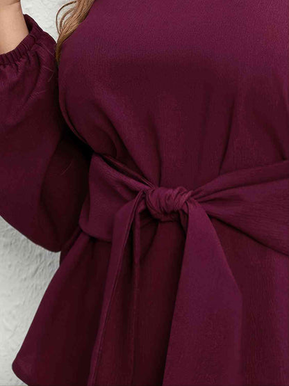 Langärmlige Bluse mit Bindeband vorne in Übergröße