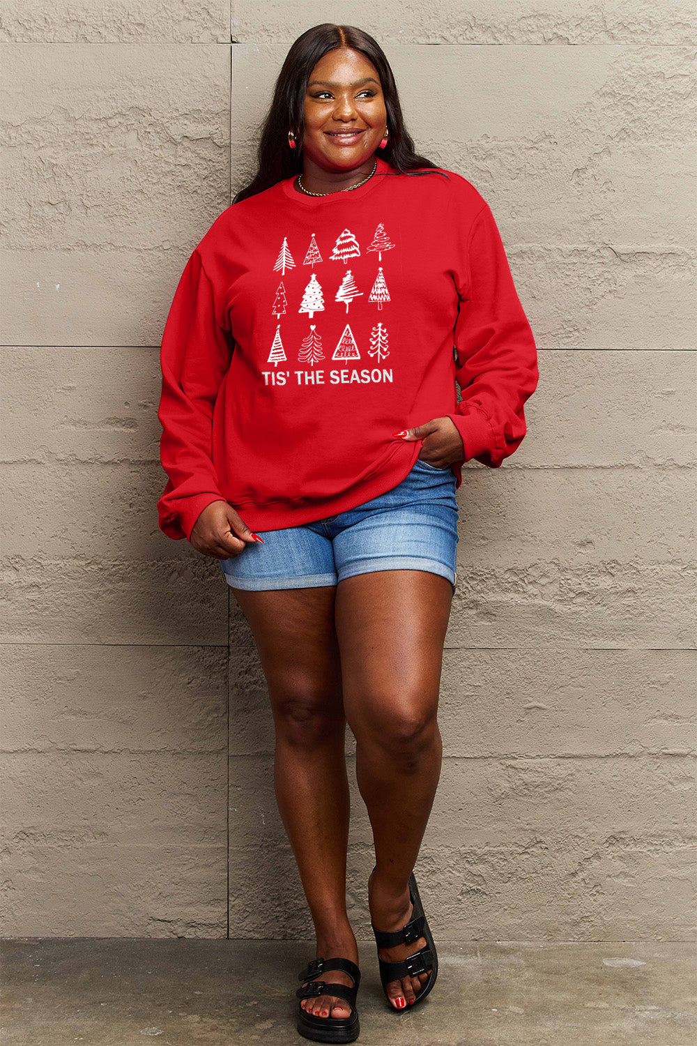 Simply Love Sweatshirt in voller Größe mit Weihnachtsbaum-Grafik