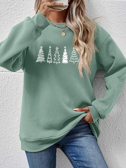 Sweatshirt mit überschnittener Schulter und Weihnachtsbaum Grafik
