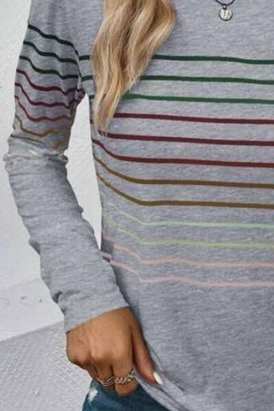 Gestreiftes Langarm-T-Shirt mit Rundhalsausschnitt
