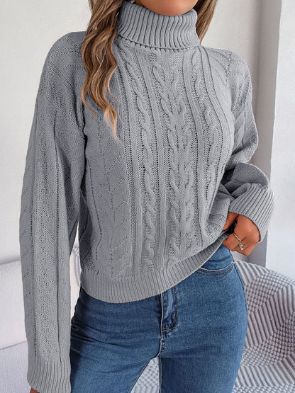 Rollkragenpullover mit Zopfmuster
