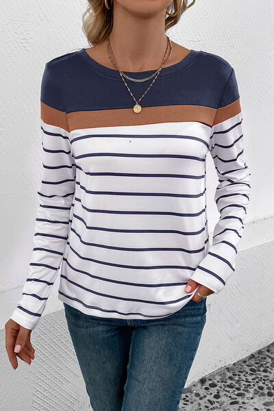 Gestreiftes Langarm-T-Shirt mit Rundhalsausschnitt