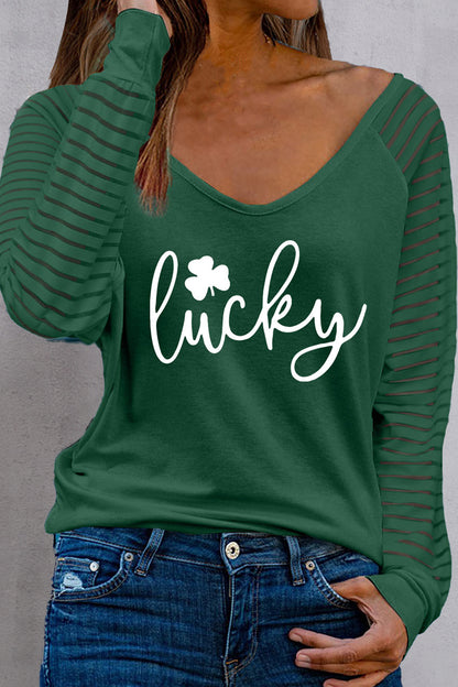 LUCKY Bluse mit V-Ausschnitt und Raglanärmeln