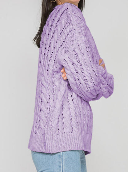 Durchbrochener Zopfmusterpullover mit runden Ärmeln