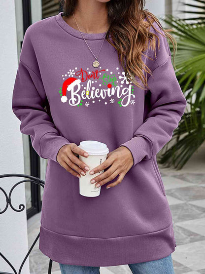 DON'T STOP BELIEVING Sweatshirt mit überschnittener Schulter und Grafik