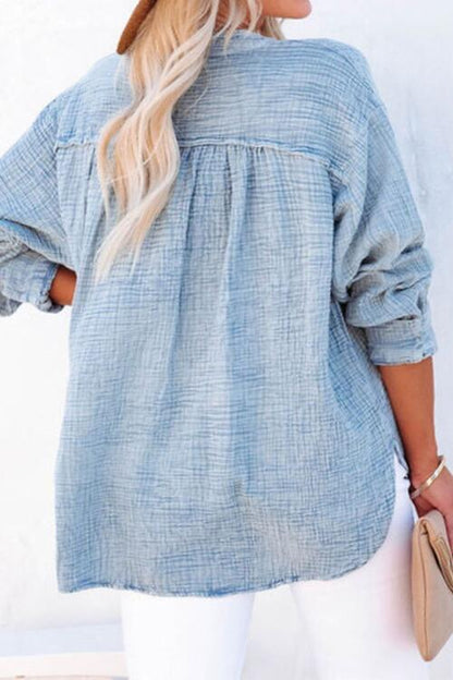 Blusa de manga larga con medio botón y talla grande