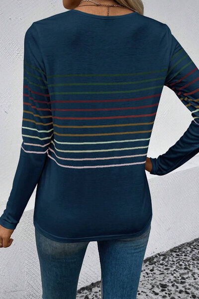 Gestreiftes Langarm-T-Shirt mit Rundhalsausschnitt