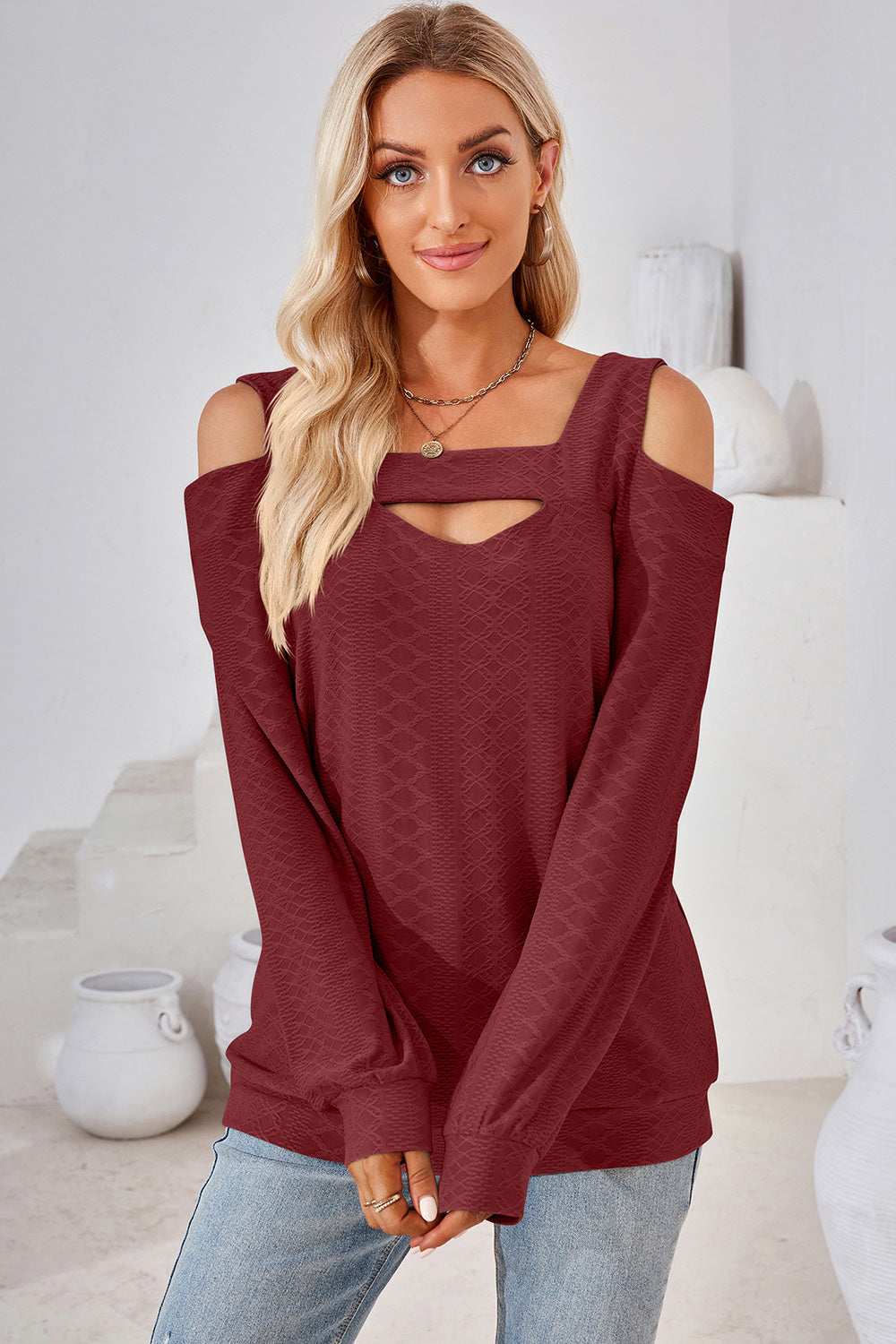 T-Shirt mit Cut-Out, eckigem Ausschnitt und Cold-Shoulder-Design