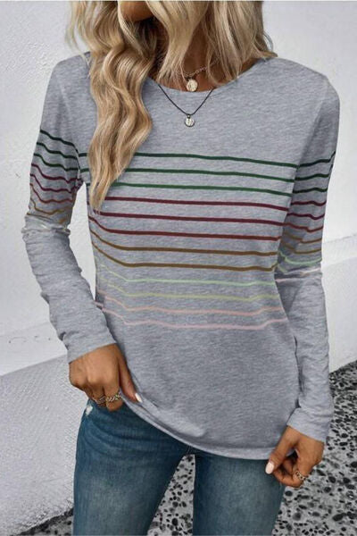 Gestreiftes Langarm-T-Shirt mit Rundhalsausschnitt