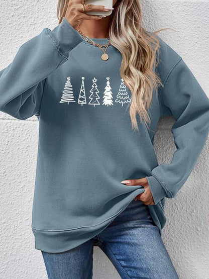 Sweatshirt mit überschnittener Schulter und Weihnachtsbaum Grafik