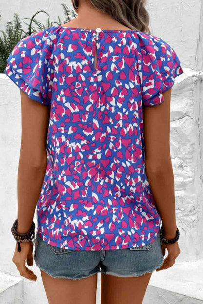 Bedruckte Bluse mit Rundhalsausschnitt und Flatterärmeln