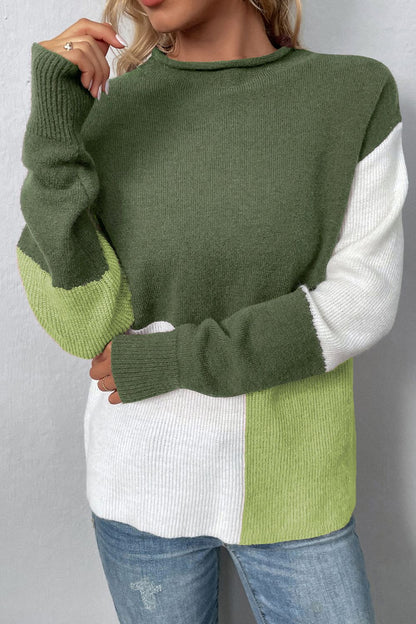 Pullover mit Rundhalsausschnitt und überschnittenen Schultern und Farbblockdesign