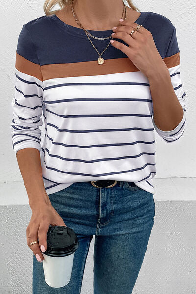 Gestreiftes Langarm-T-Shirt mit Rundhalsausschnitt