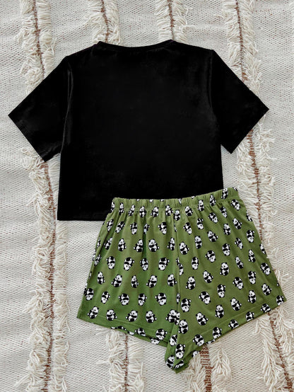 Lounge-Set aus T-Shirt mit Grafik und Shorts mit Panda-Print