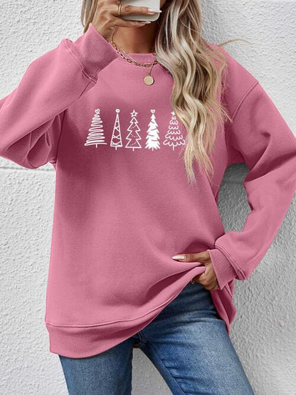 Sweatshirt mit überschnittener Schulter und Weihnachtsbaum Grafik