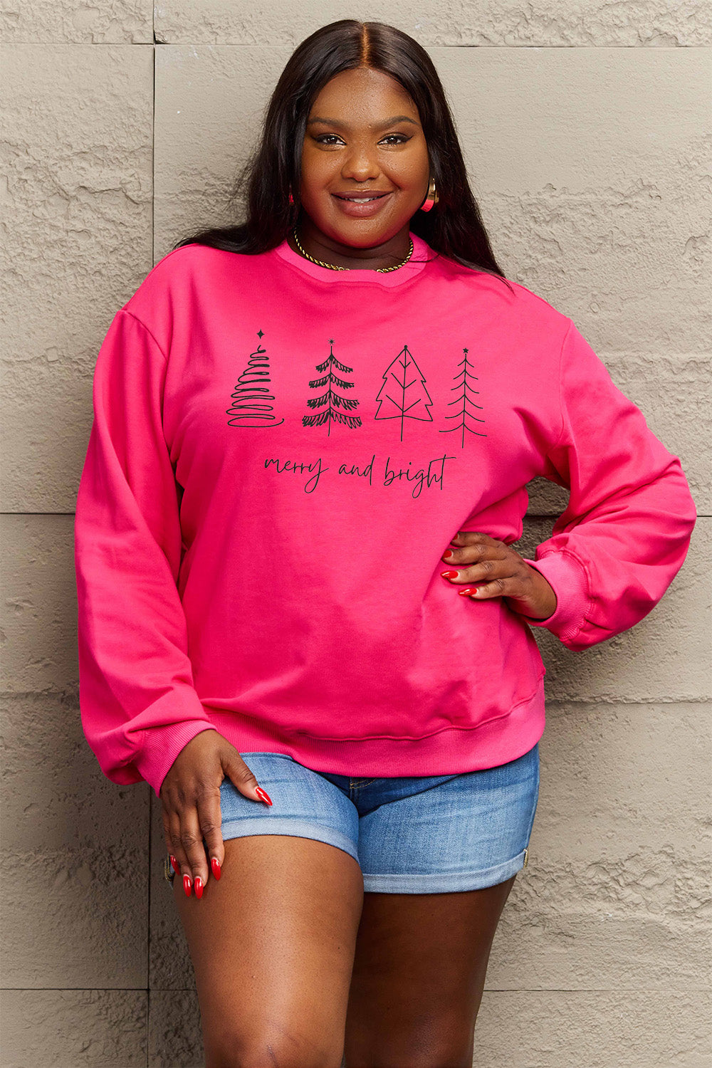 Simply Love – Sweatshirt mit Aufdruck „MERRY AND BRIGHT“ in voller Größe