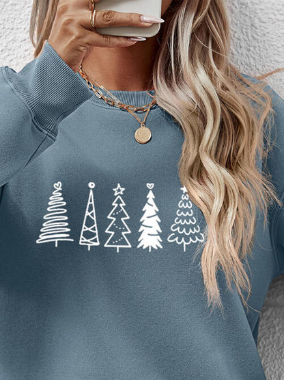 Sweatshirt mit überschnittener Schulter und Weihnachtsbaum Grafik