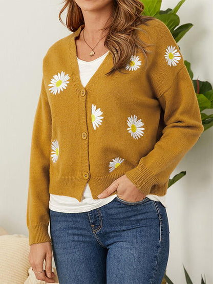 Cardigan mit Blumenmuster, Knopfleiste vorn und überschnittenen Schultern