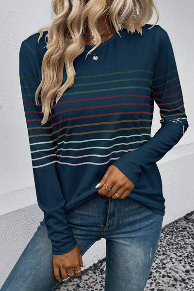 Gestreiftes Langarm-T-Shirt mit Rundhalsausschnitt