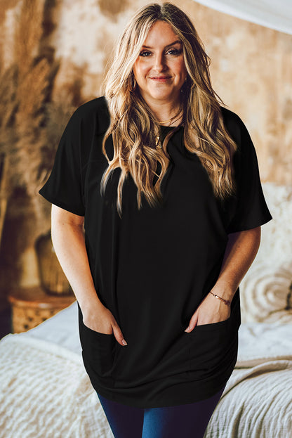 Kurzärmliges Top mit Rundhalsausschnitt und Taschen