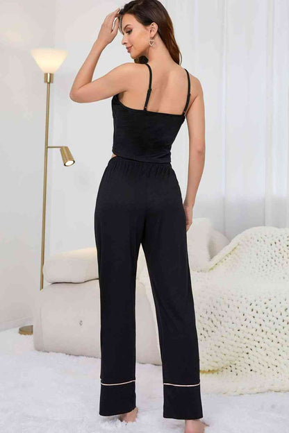 Loungewear-Set mit kurzem Camisole und Hose mit Kontrastbesatz