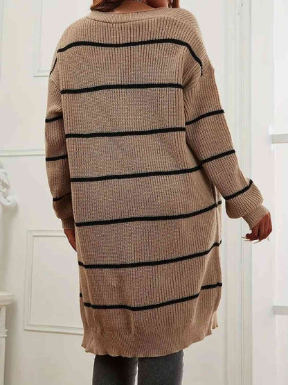 Gestreifter Longline-Cardigan mit offener Vorderseite in Übergröße